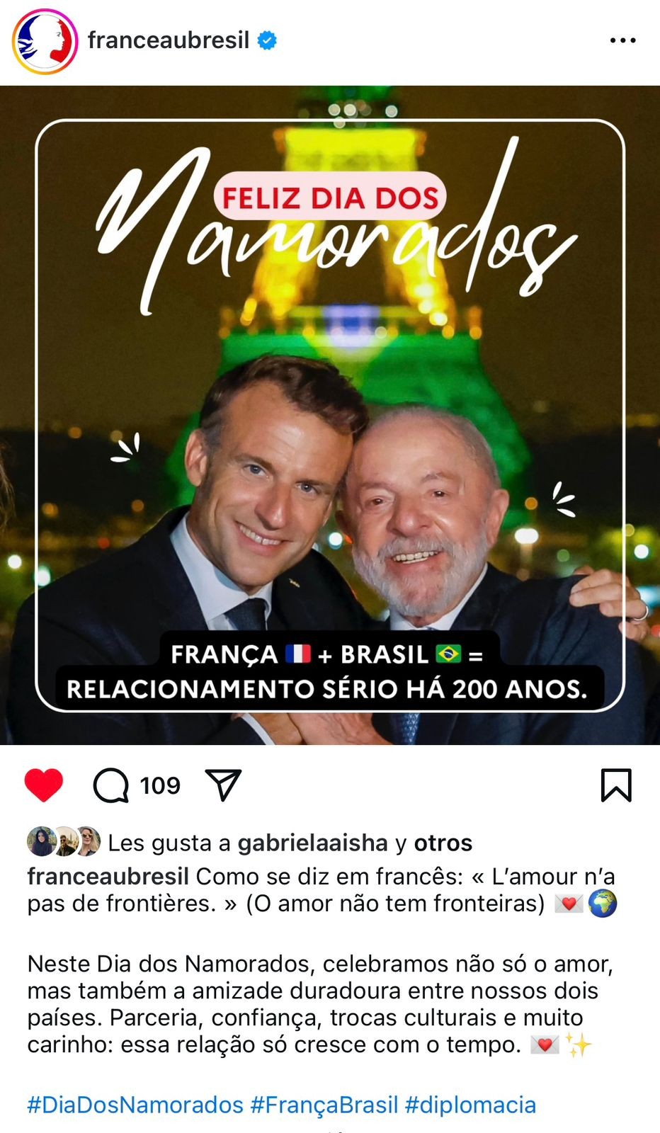 ‘Bromance’: embaixada da França publica foto de Lula e Macron em homenagem ao Dia dos Namorados