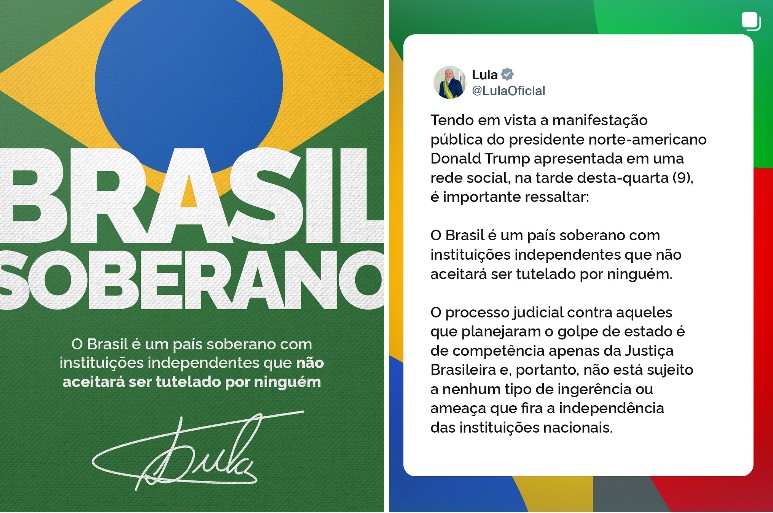 Governo Lula reage com posts sobre soberania e cobra respeito ao Brasil após tarifaço de Trump