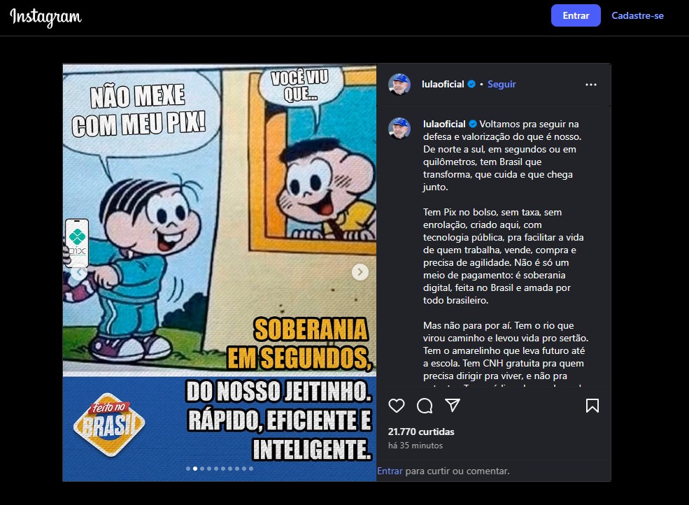 ‘Não mexe no meu Pix’, Lula posta memes com indiretas a Donald Trump