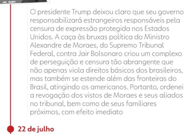 INFOGRÁFICO mostra a linha do tempo do tarifaço dos EUA ao Brasil