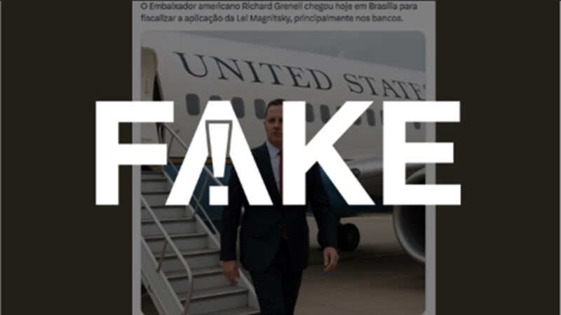 É #FAKE que embaixador americano desembarcou no Brasil para fiscalizar aplicação da Lei Magnitsky; foto foi criada com IA