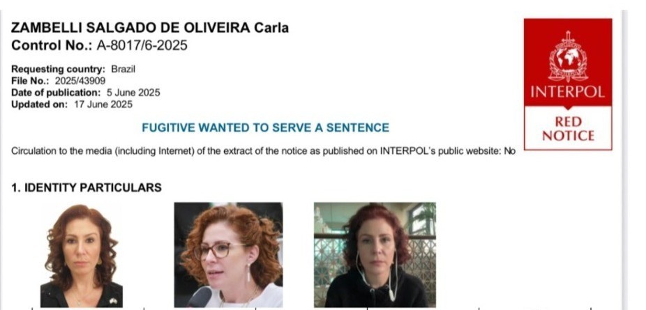 Zambelli segue presa na Itália; veja ficha no alerta vermelho da Interpol